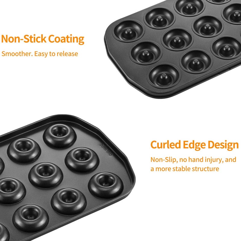 CHEFMADE Mini Donut Baking Pans, Non-Stick 12-Cavity Donut Pan, Carbon Steel Cake Baking Pan - BPA Free Mini Bagel Pan, Oven, Microwave, Freezer Safe - Image 5